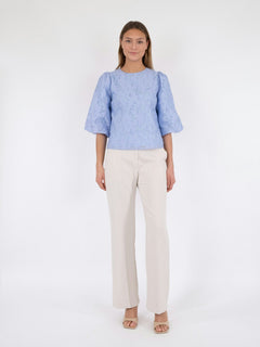 Lorraine Brocade Blouse - Sky Blue