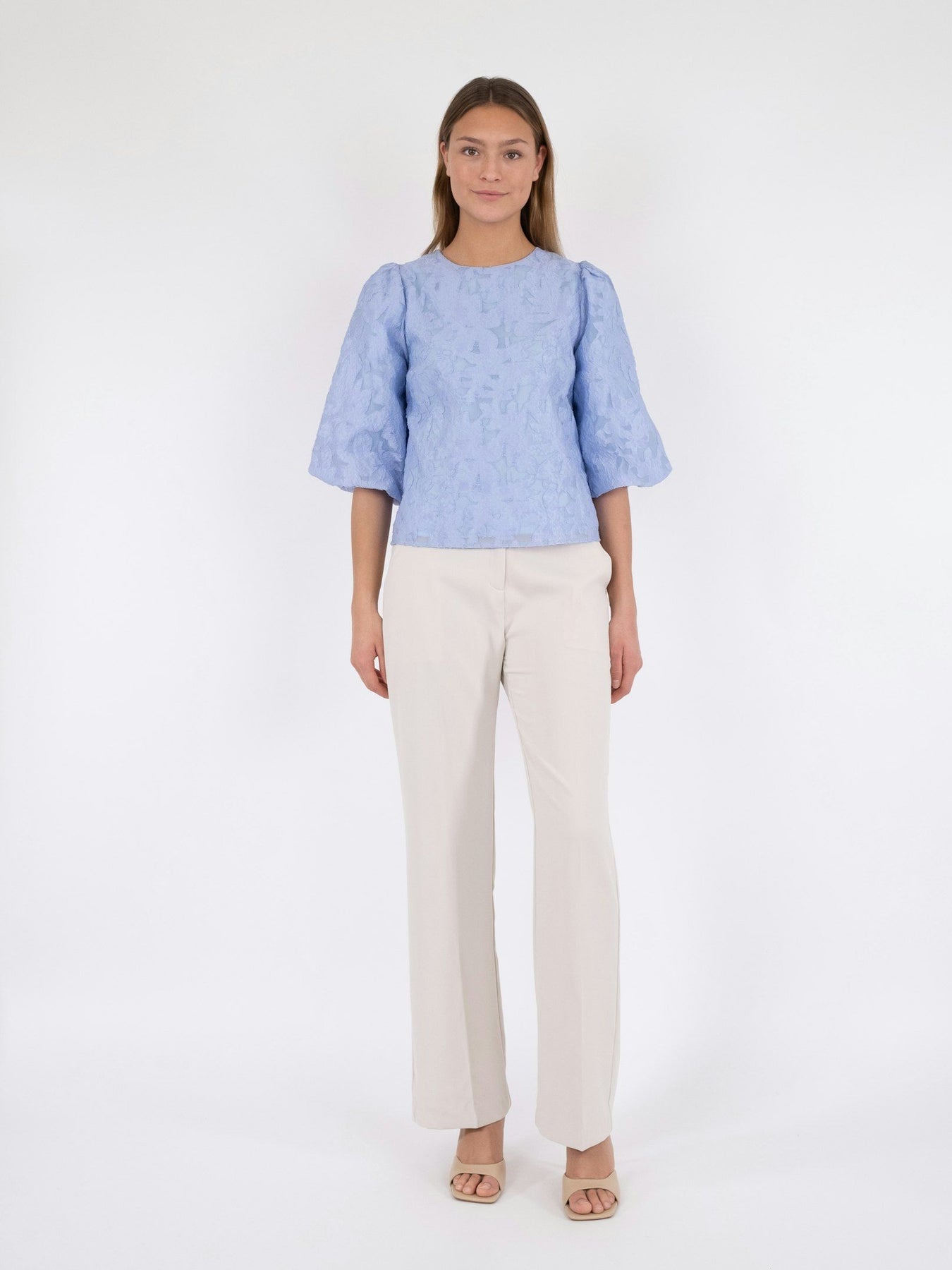 Lorraine Brocade Blouse - Sky Blue