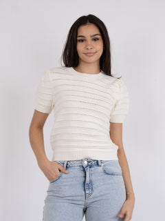 Sidra Stitch Solid Knit Blouse - Off White