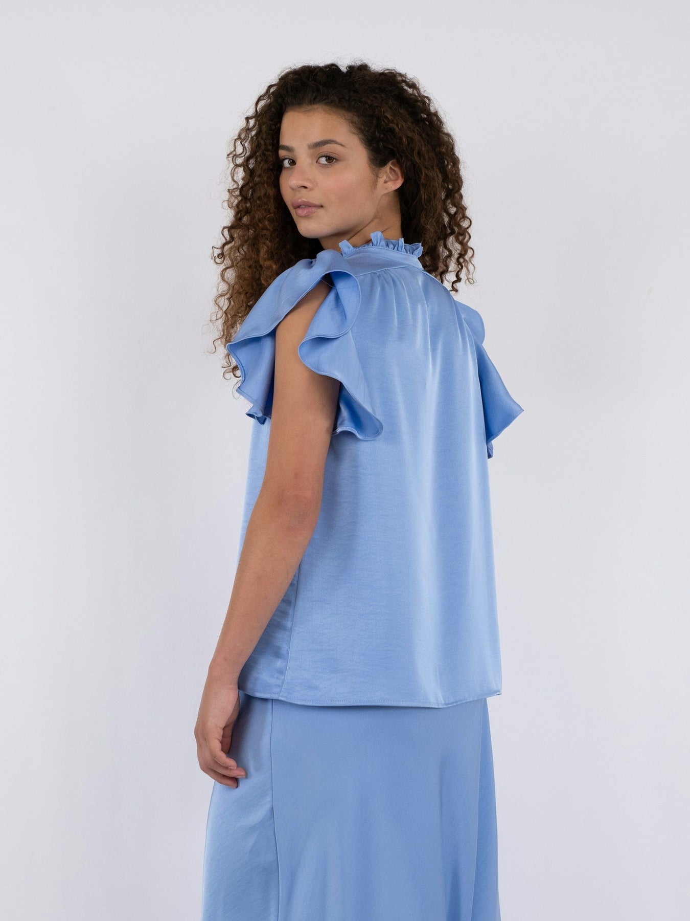 Stella Heavy Sateen Blouse - Dusty Blue