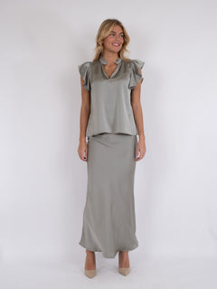 Stella Heavy Sateen Blouse - Smoke Green