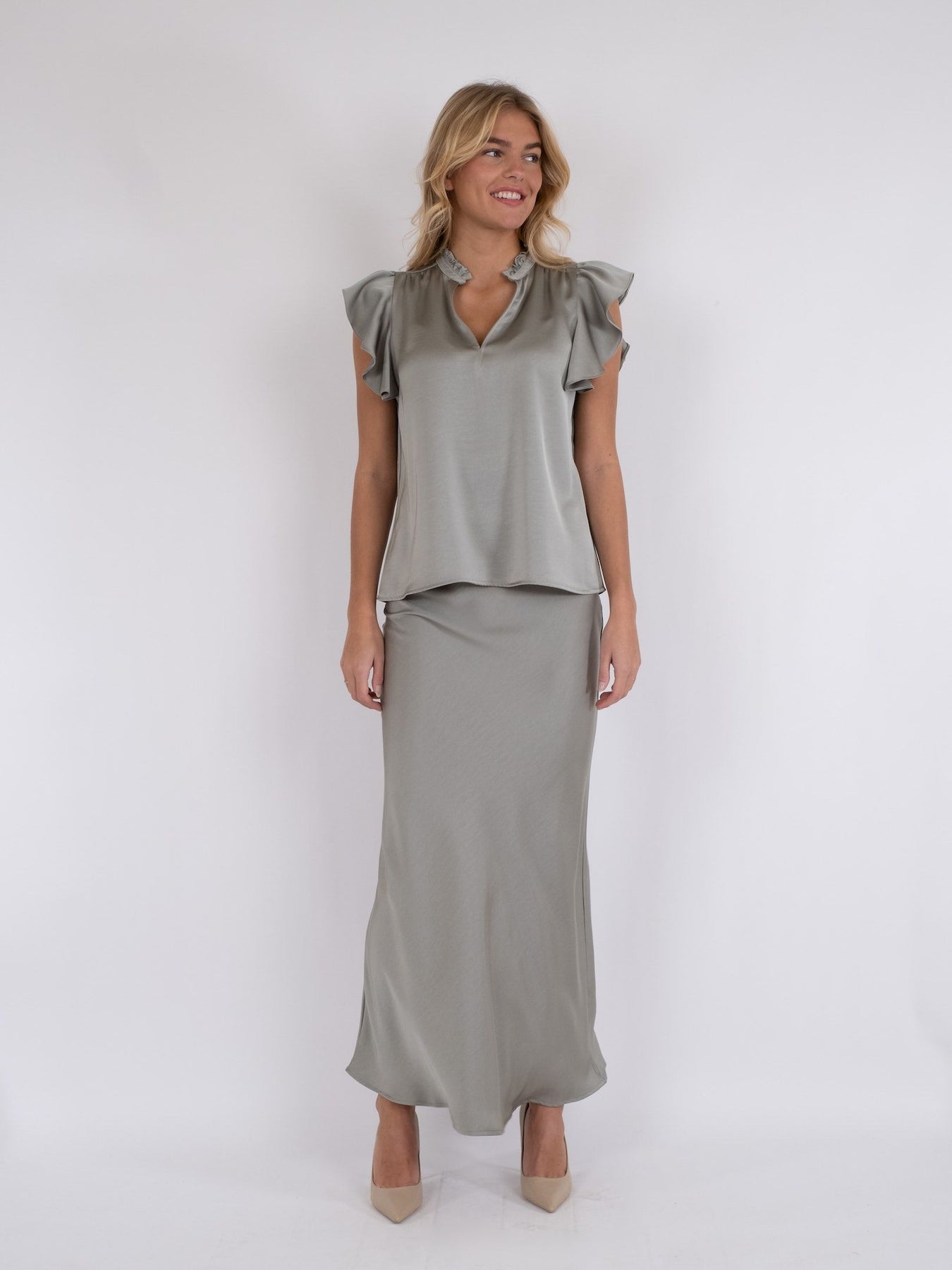 Stella Heavy Sateen Blouse - Smoke Green