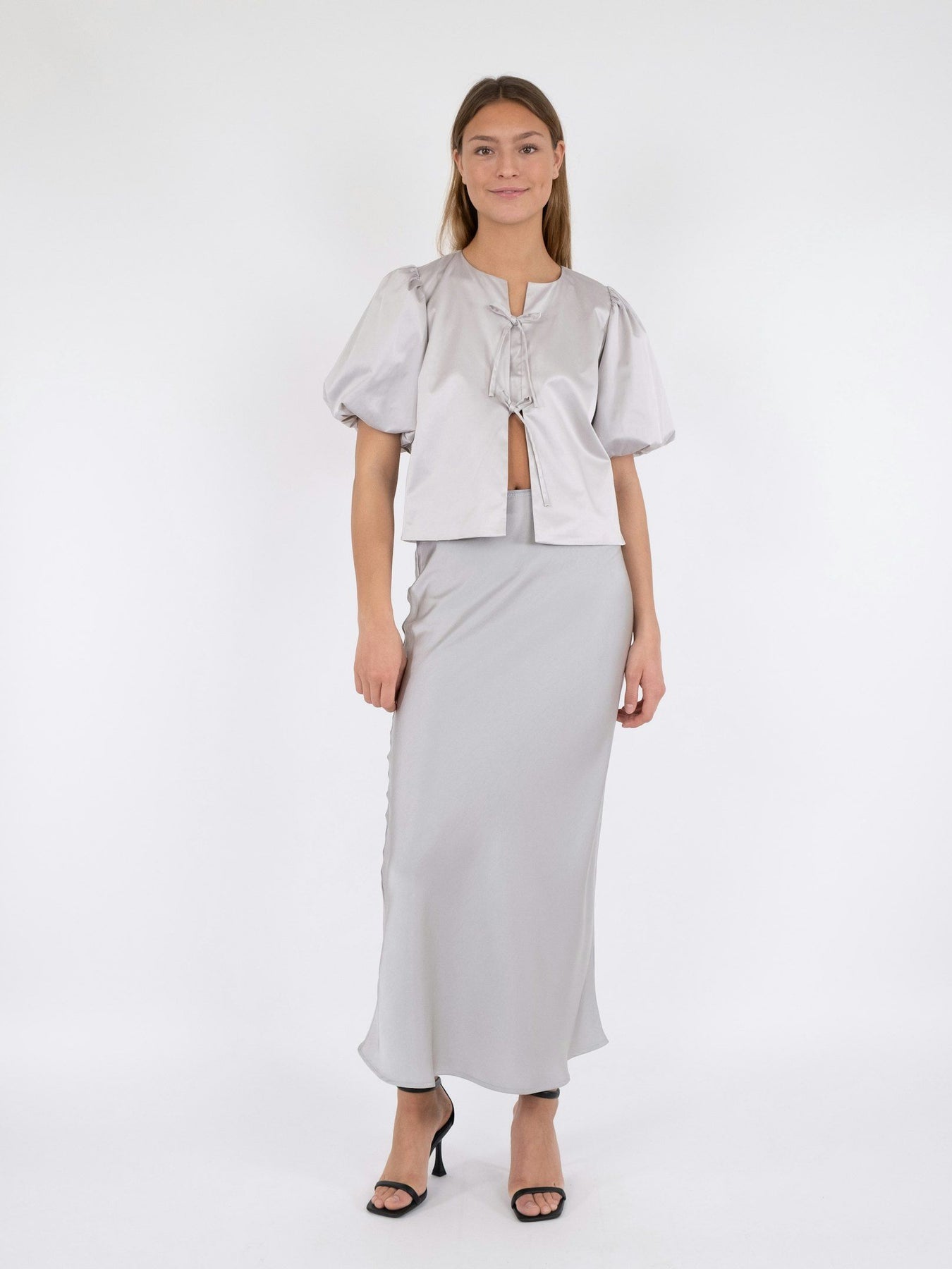 Aska Dull Satin Blouse - Light Grey