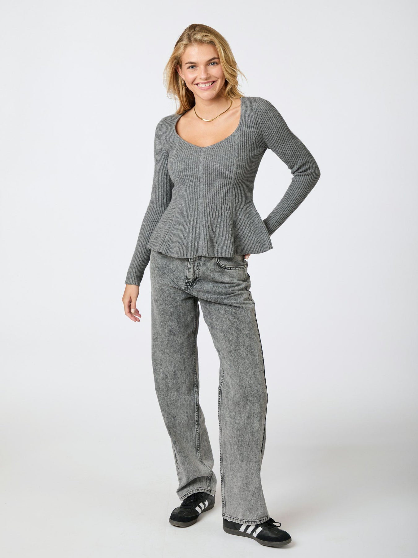 Sorene Knit Blouse - Dark Grey Melange