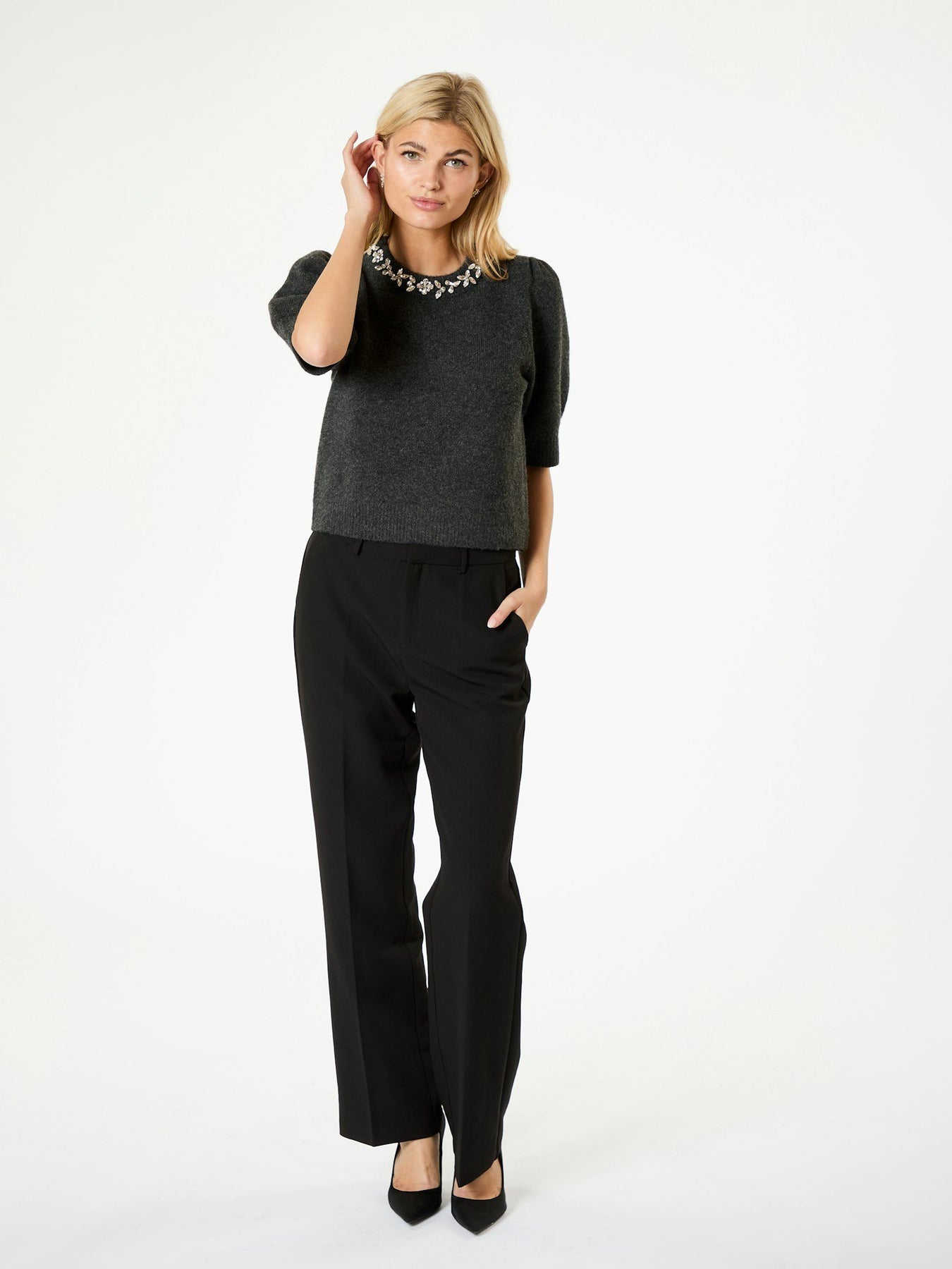 Maia Stone Knit Blouse - Antracit Melange