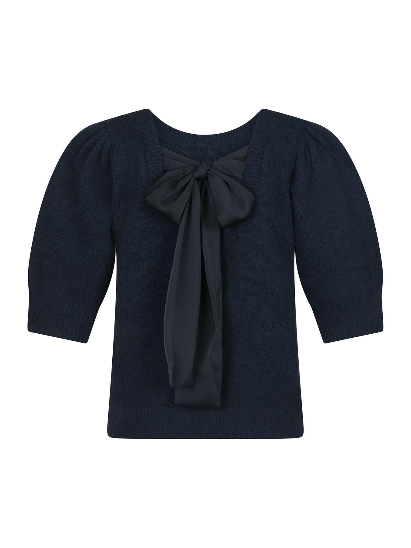 Martha Bow Knit Tee - Navy