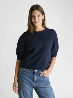 Martha Bow Knit Tee - Navy