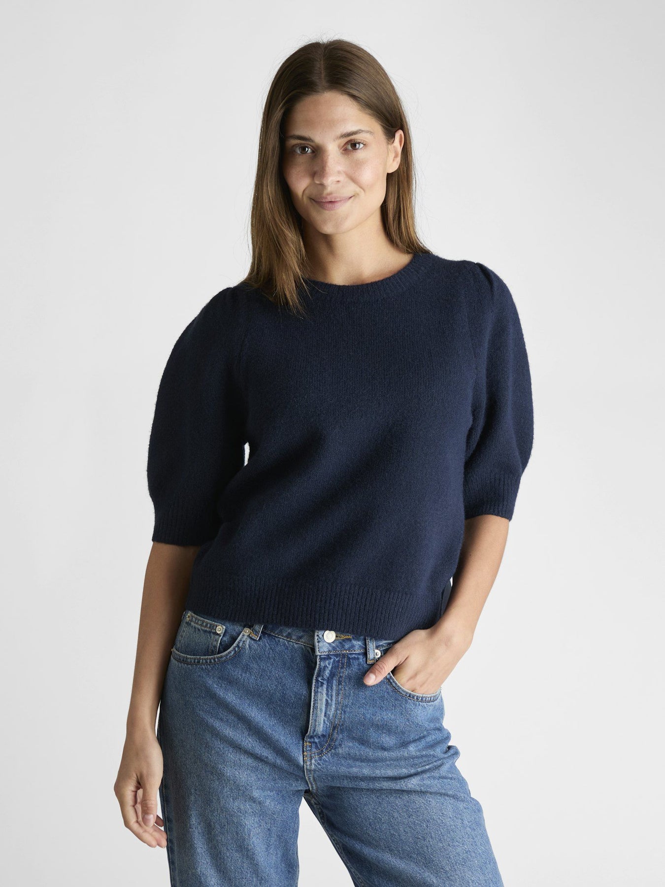 Martha Bow Knit Tee - Navy