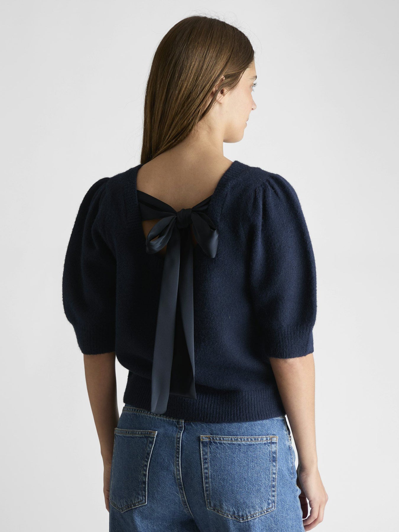 Martha Bow Knit Tee - Navy