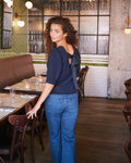 Martha Bow Knit Tee - Navy