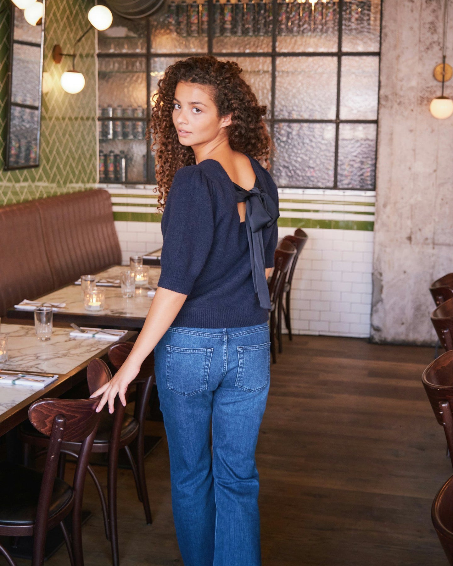Martha Bow Knit Tee - Navy