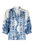Roselle Paisley Border Blouse - Bright Blue