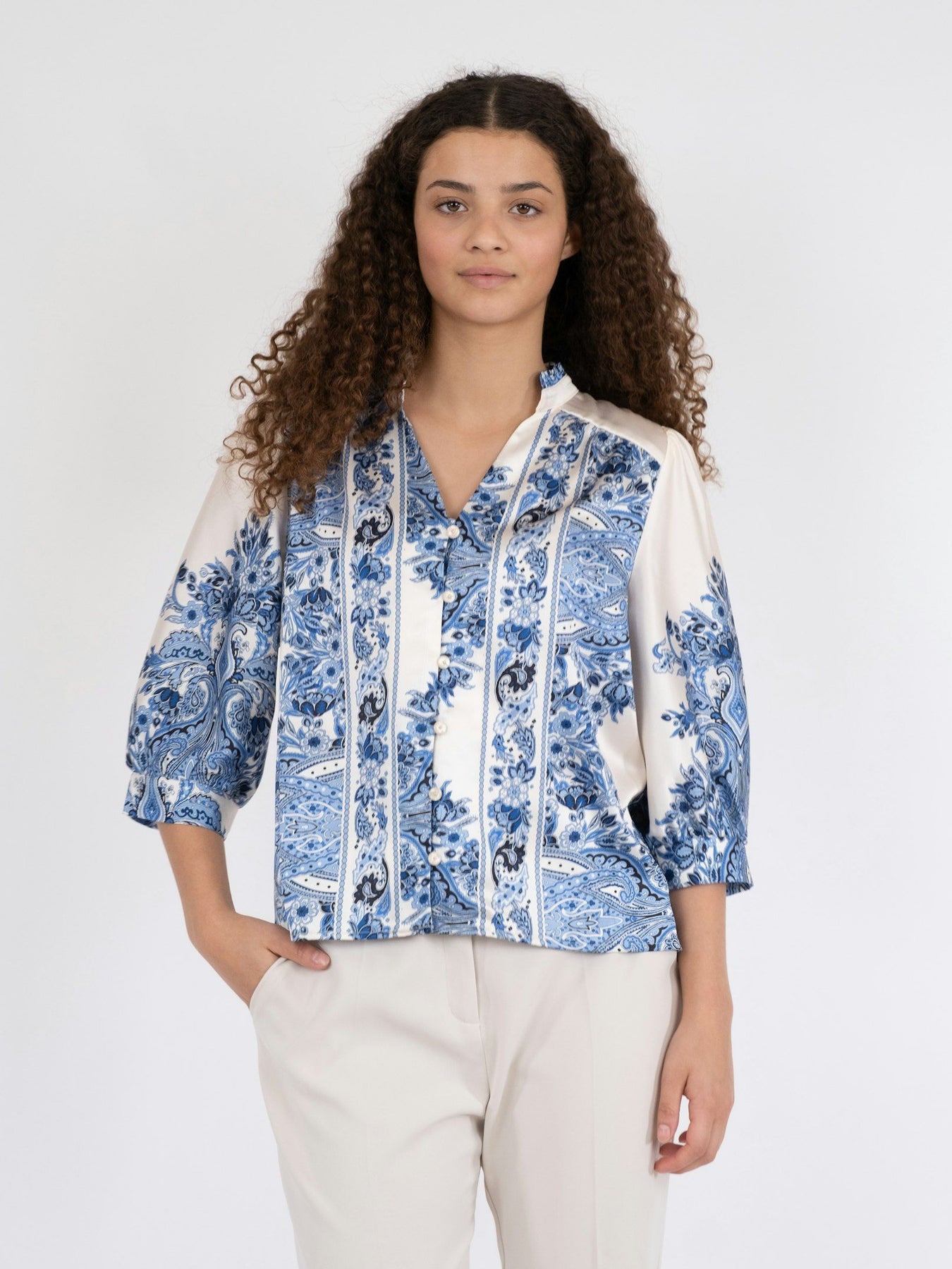 Roselle Paisley Border Blouse - Bright Blue