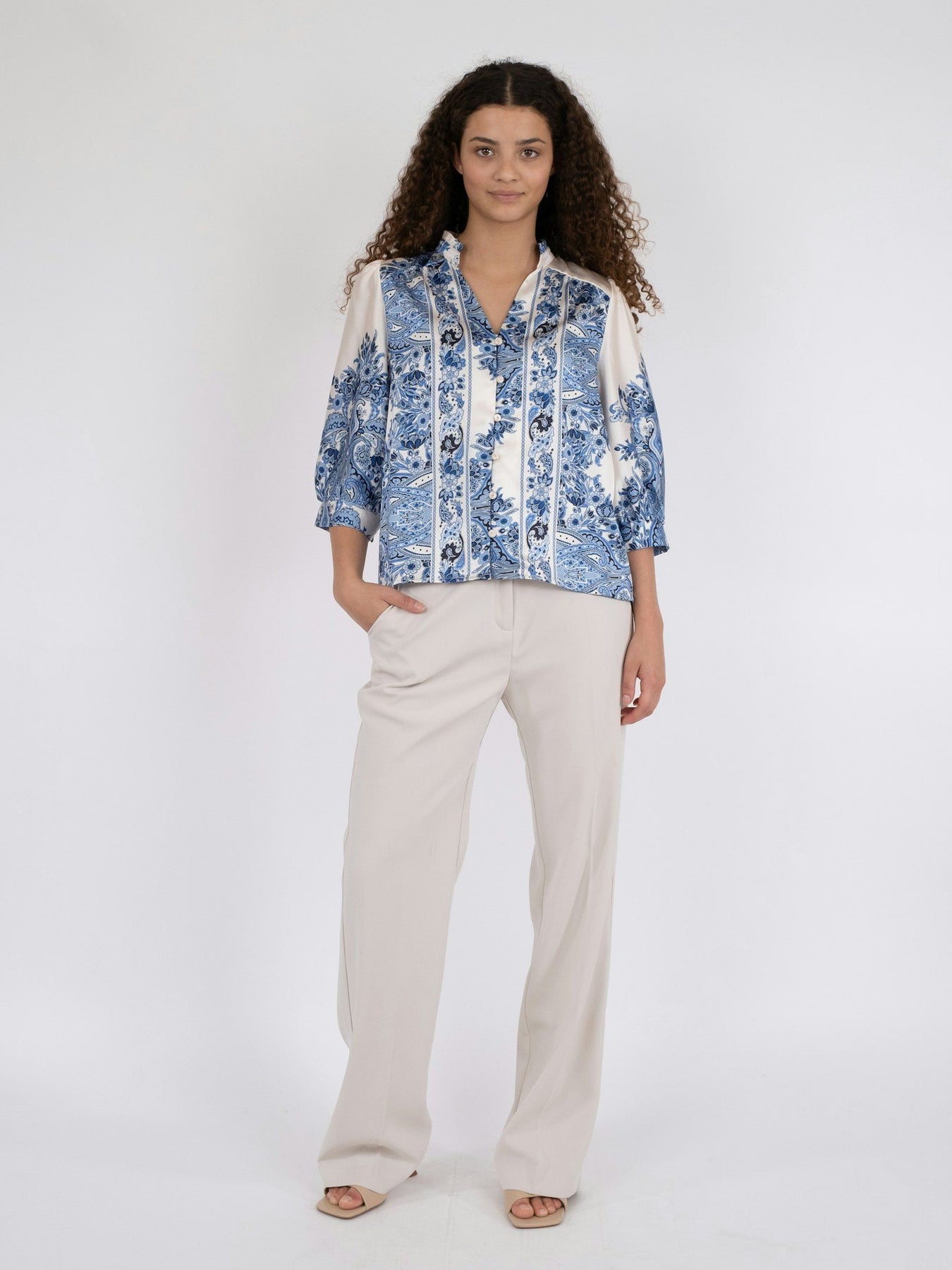 Roselle Paisley Border Blouse - Bright Blue