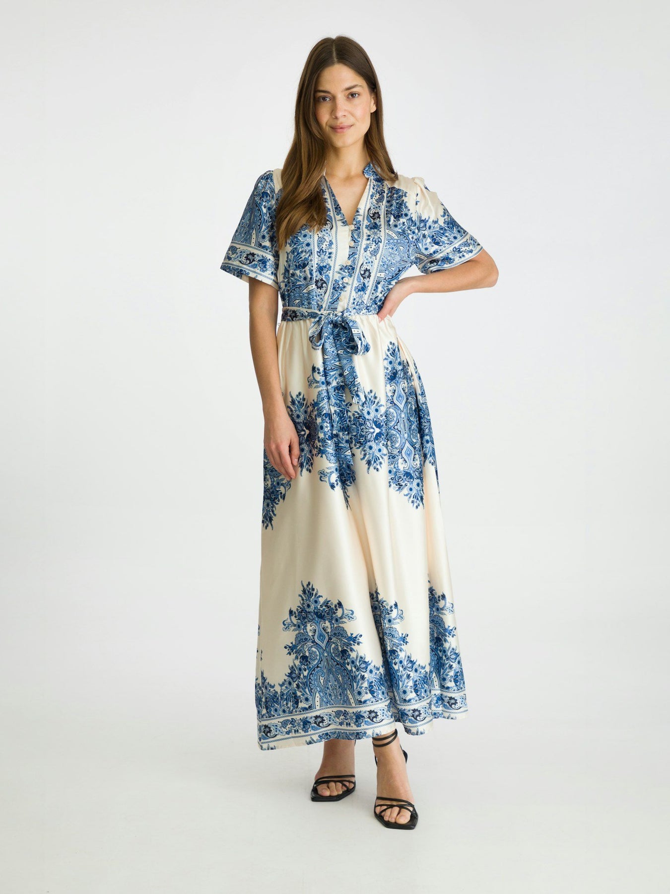 Noelle Paisley Border Dress - Bright Blue