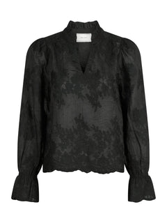 Amara Big Embroidery Blouse - Black