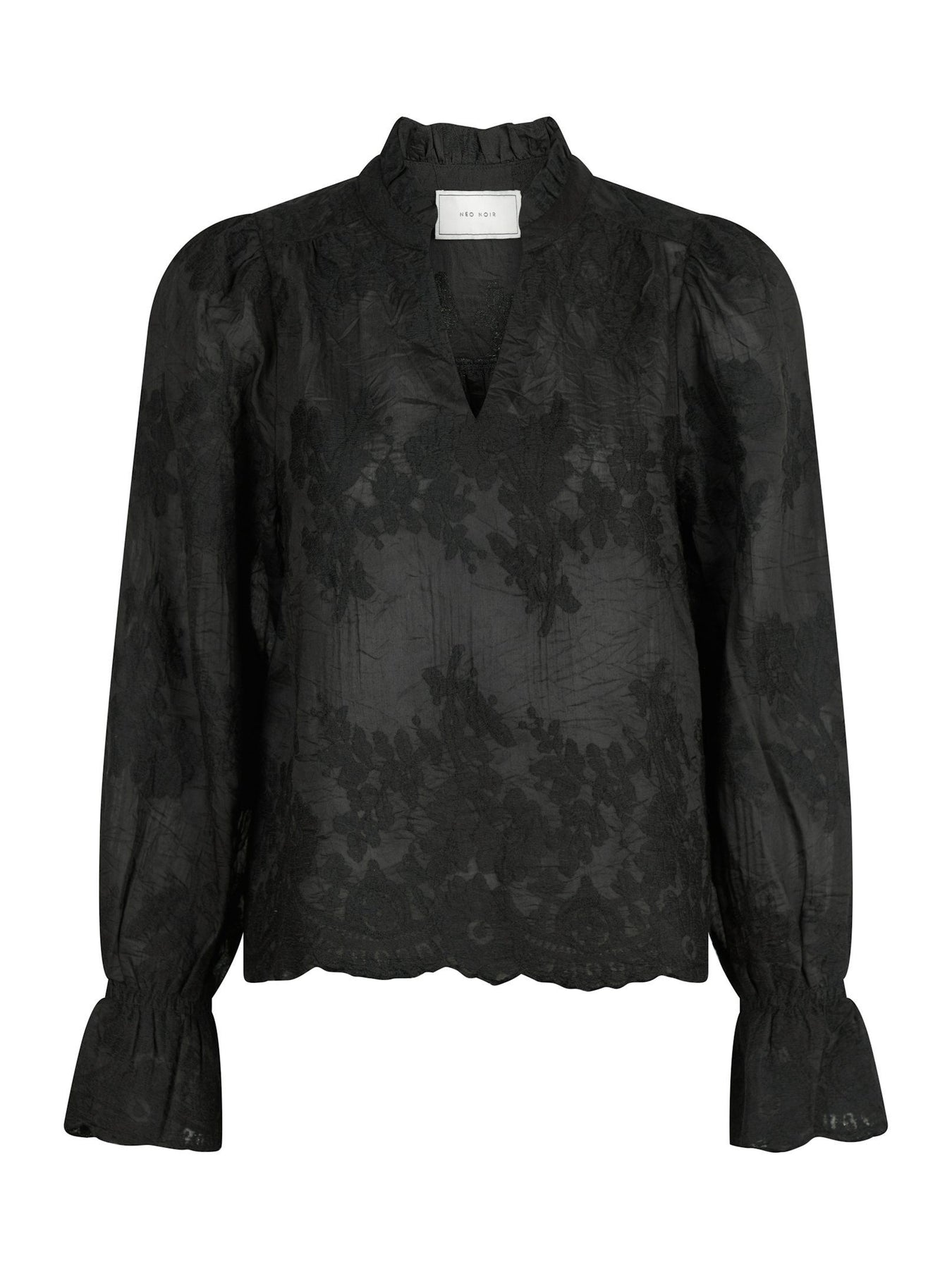 Amara Big Embroidery Blouse - Black