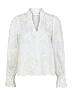 Amara Big Embroidery Blouse - Off White