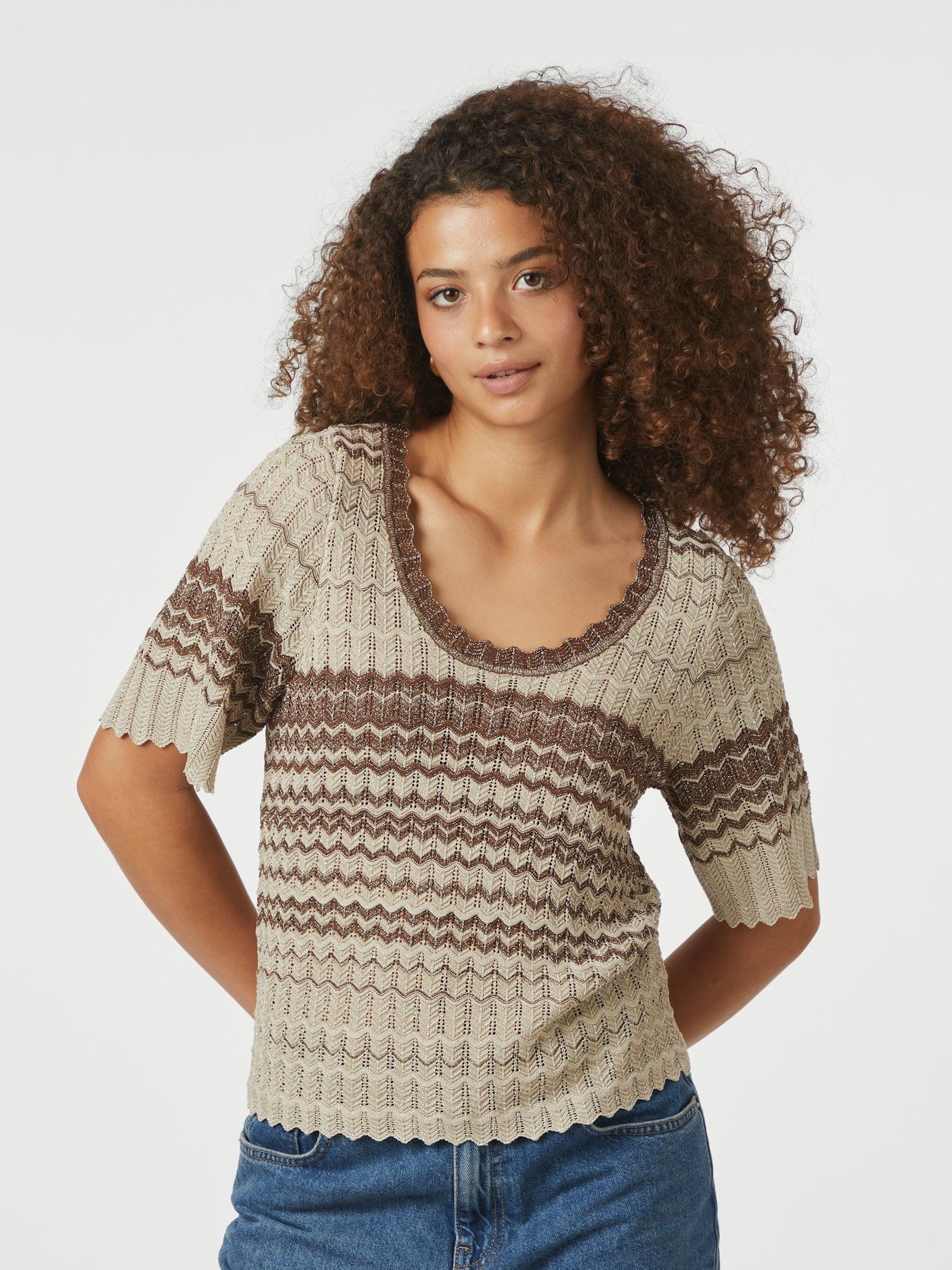 Meiko Stitch Knit Blus - Brun
