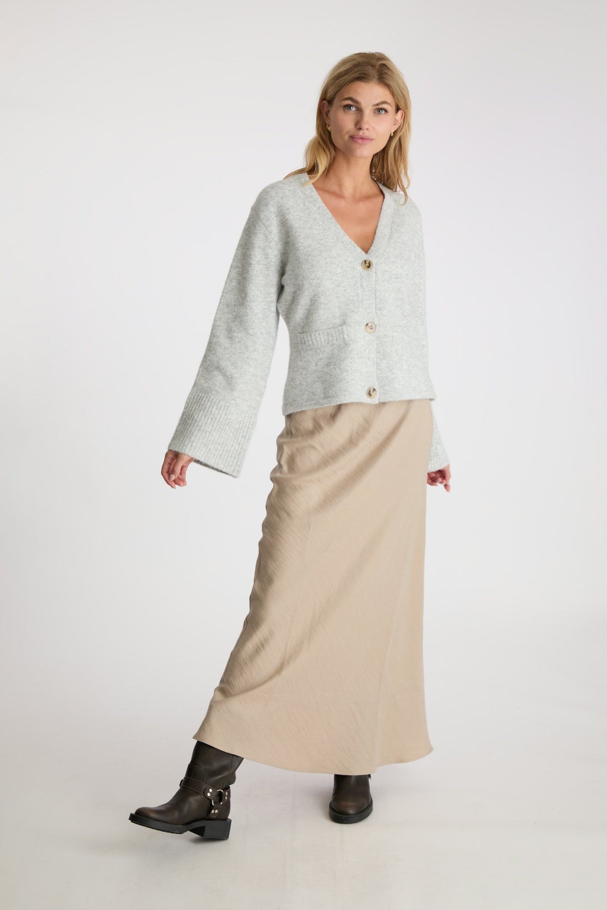 Pixie Knit Cardigan - Light Grey Melange