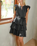 Lia Cotton Satin Dress - Black