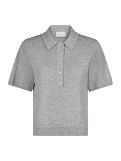 Gracie Knit Polo Tee - Light Grey Melange