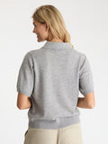 Gracie Knit Polo Tee - Light Grey Melange