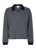 Sara Stripe Polo Blouse - Navy