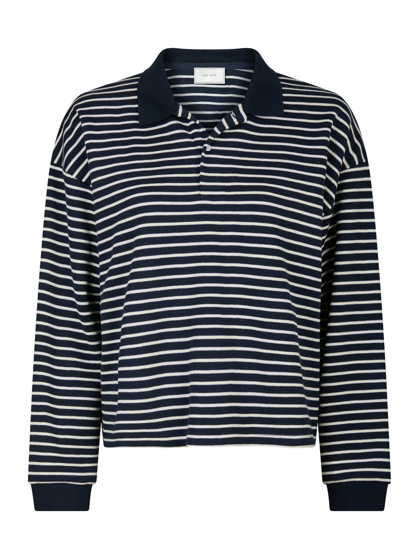 Sara Stripe Polo Blouse - Navy
