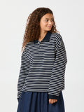 Sara Stripe Polo Blouse - Navy