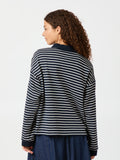 Sara Stripe Polo Blouse - Navy