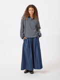 Sara Stripe Polo Blouse - Navy
