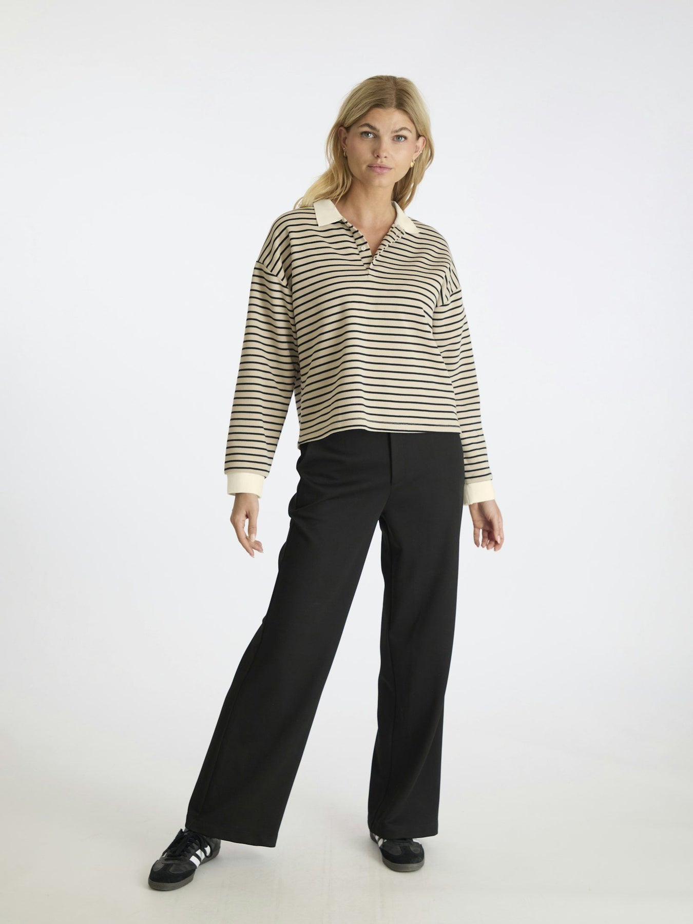 Sara Stripe Polo Blouse - Sand