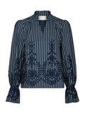 Amara Stripe Emb Blouse - Navy