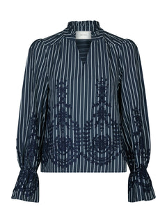 Amara Stripe Emb Blouse - Navy