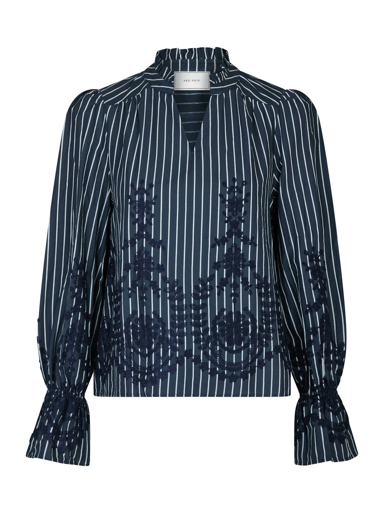Amara Stripe Emb Blouse - Navy