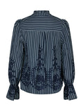 Amara Stripe Emb Blouse - Navy