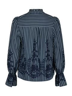 Amara Stripe Emb Blouse - Navy