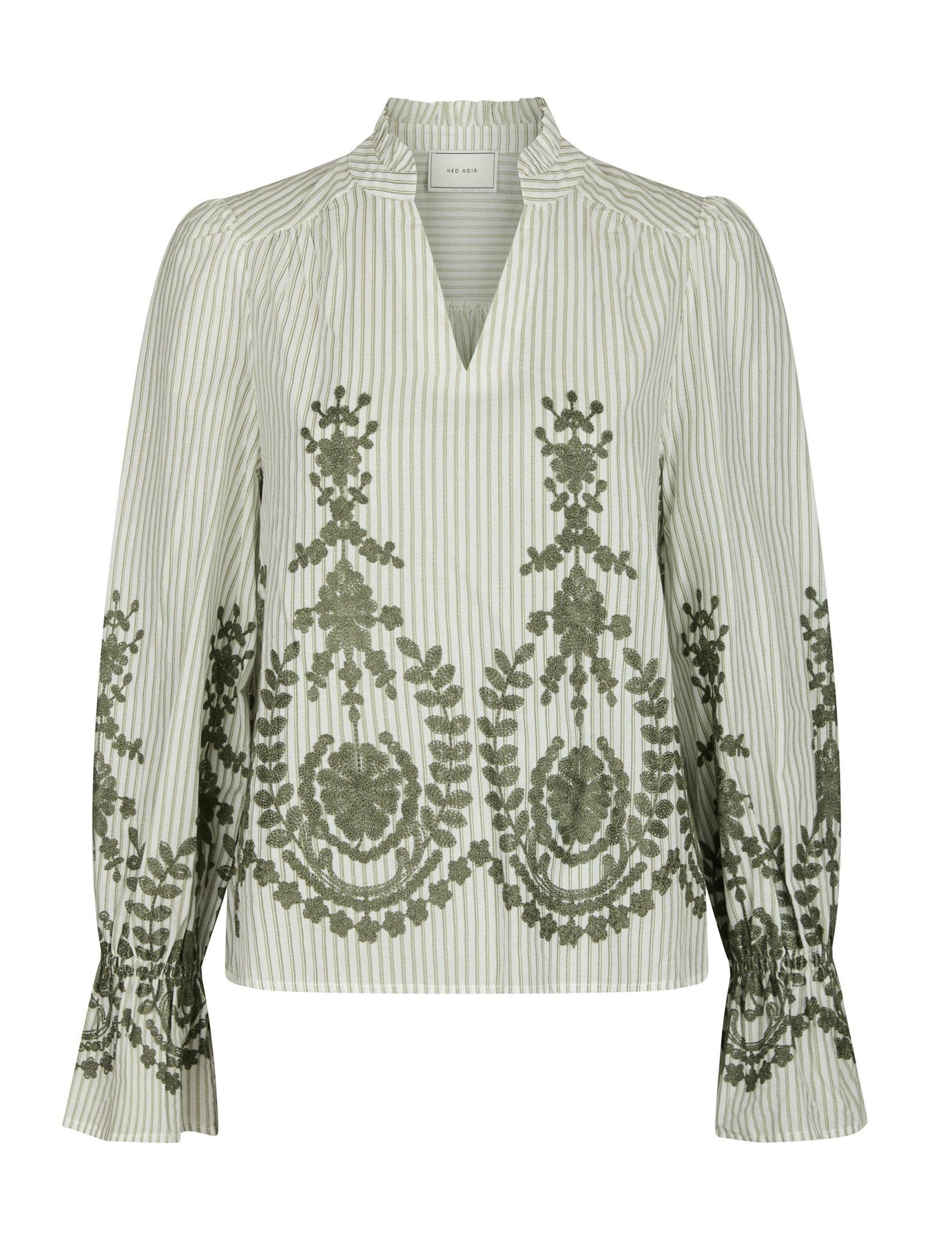 Amara Stripe Emb Blus - Grön