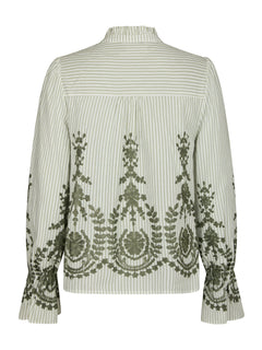 Amara Stripe Emb Blouse - Dusty Green