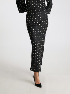 Lola Retro Dot Long Skirt - Black