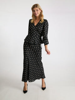 Lola Retro Dot Long Skirt - Black