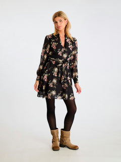 Heidi Print Flower Dress - Black