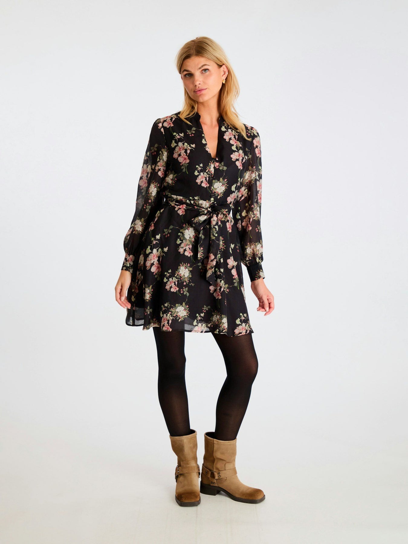 Heidi Print Flower Dress - Black