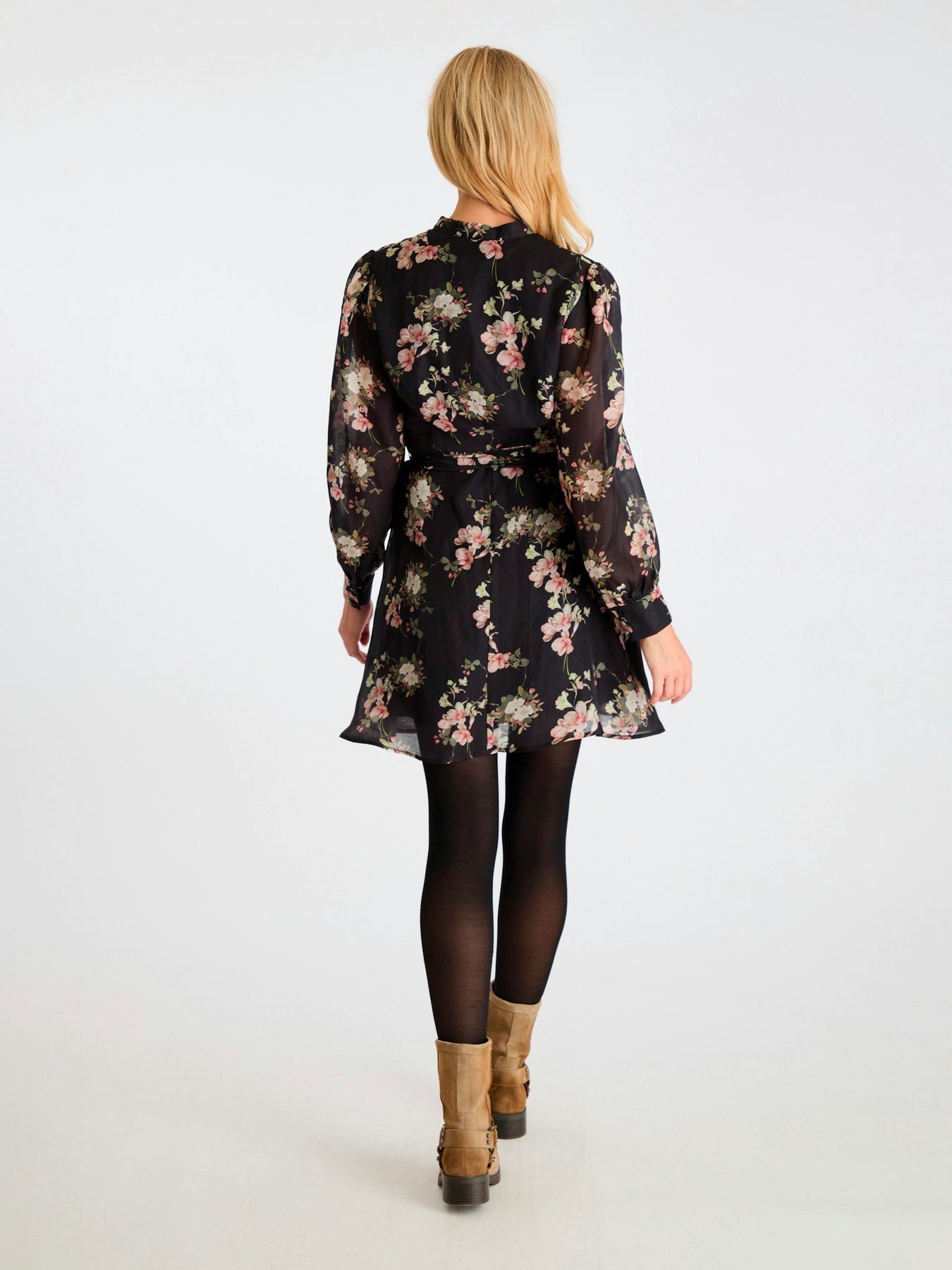 Heidi Print Flower Dress - Black