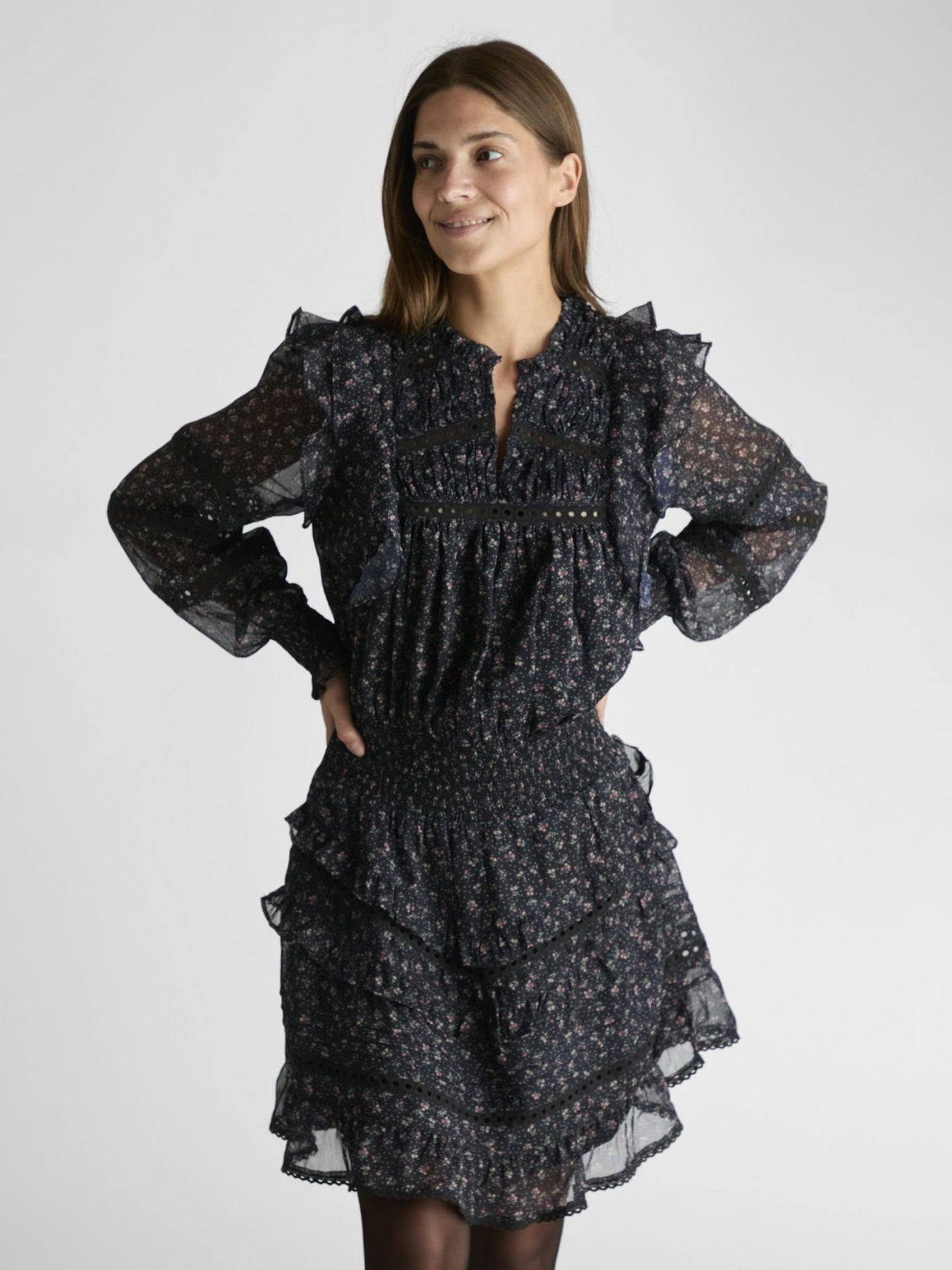 Harmoni Mini Rose Dress - Black
