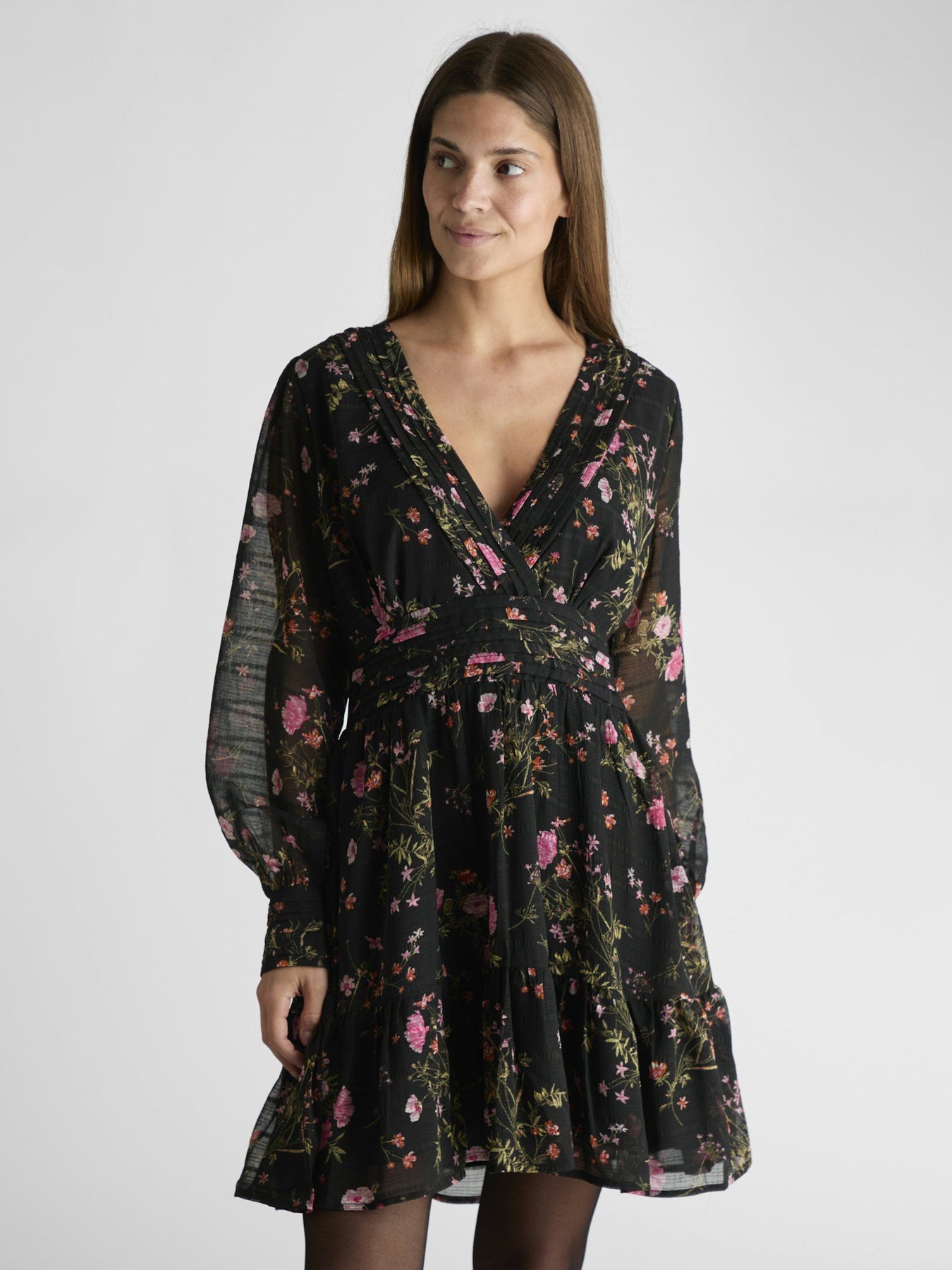 Sahra Flower Print Dress - Black