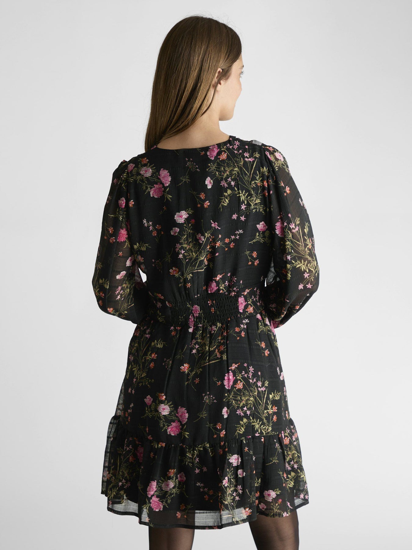 Sahra Flower Print Dress - Black