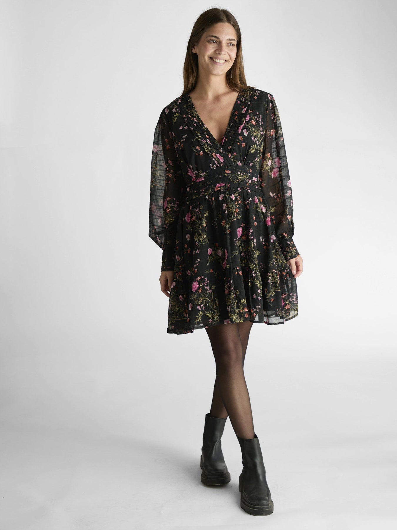 Sahra Flower Print Dress - Black