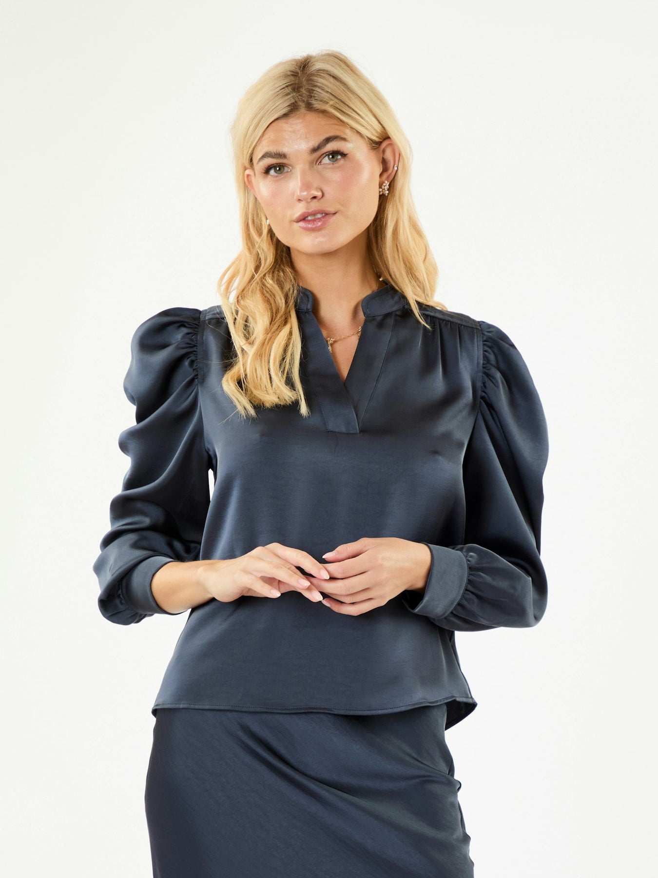Rosslyn Heavy Sateen Blouse - Midnattsblå
